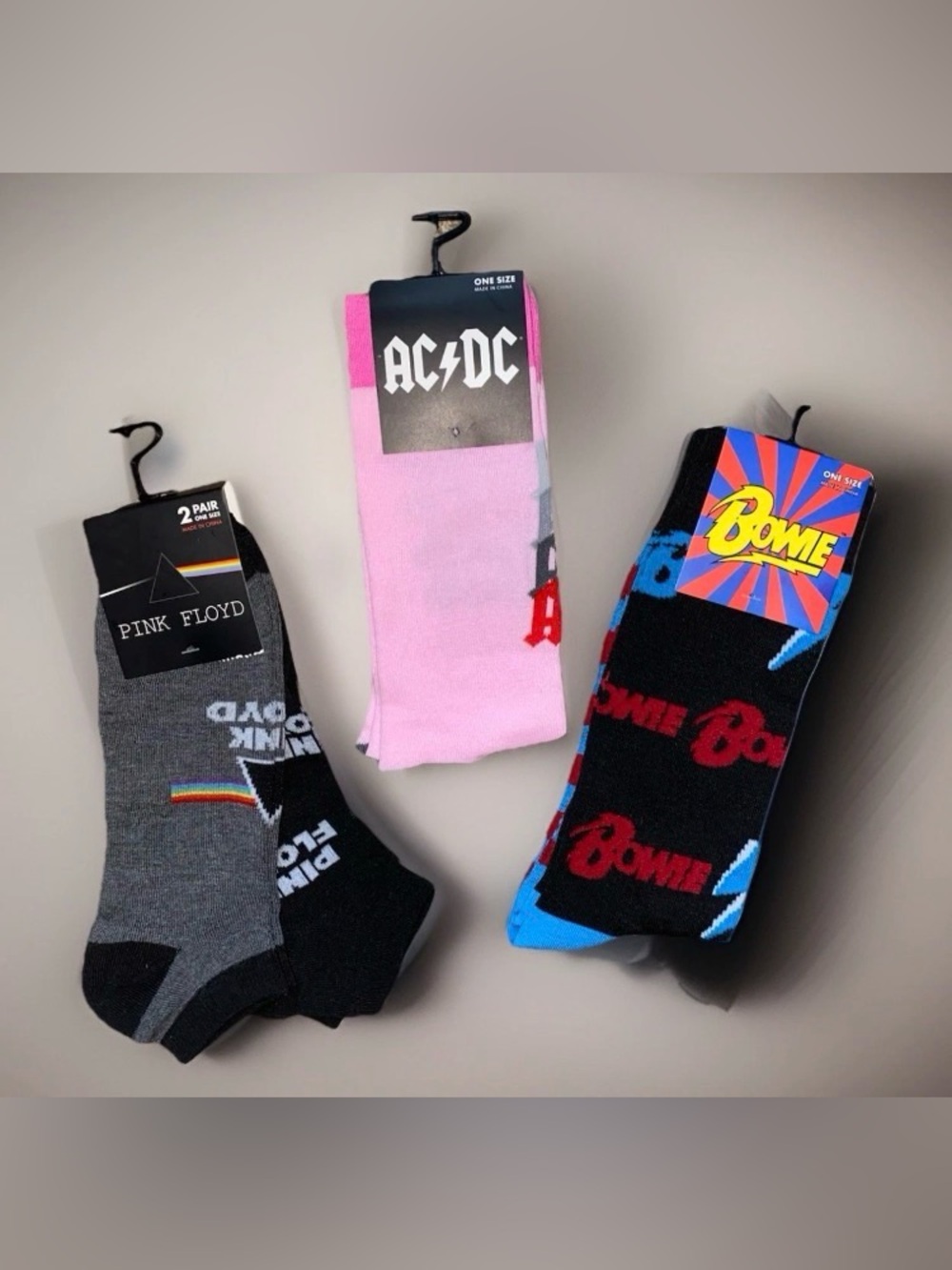 Set Of 4 AC/DC, David Bowie & Pink Floyd Rock Metal Music Band Novelty Socks NWT